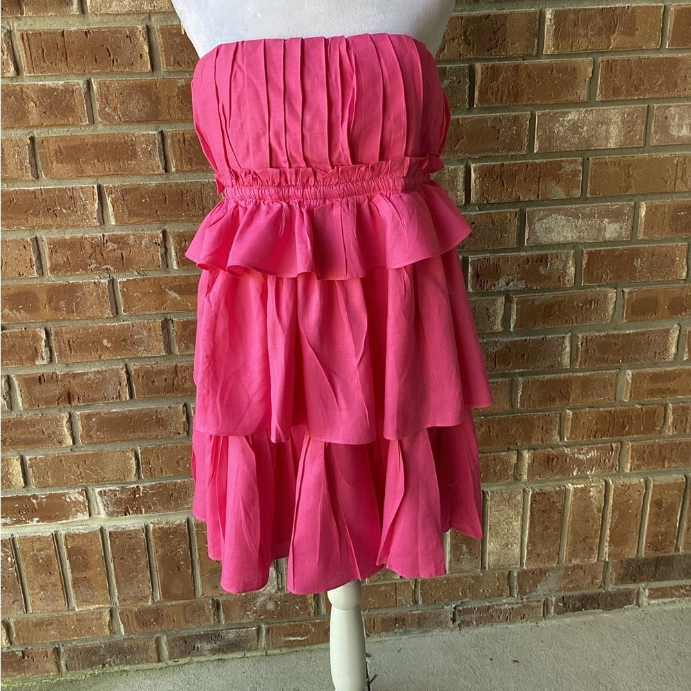 Lina Strapless Pink  Ruffle Tiered Dress